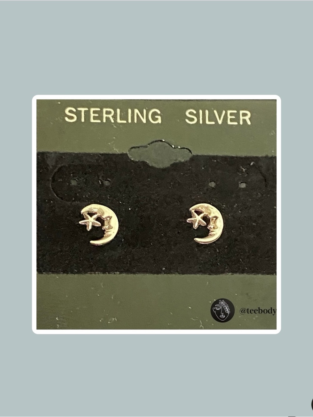 VTG 925 Sterling Silver Crescent Man in the Moon & Star Post Stud Earrings NWT